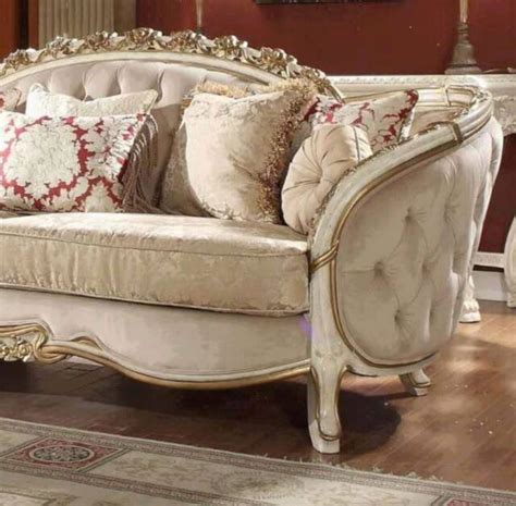 Luxury Cream Chenille Tufted Sofa Set 2pcs Traditional Homey Design Hd