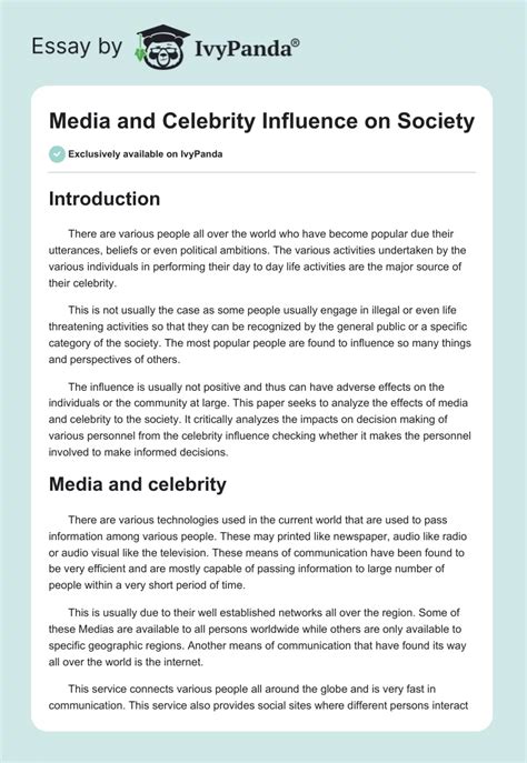 Media And Celebrity Influence On Society 1342 Words Essay Example