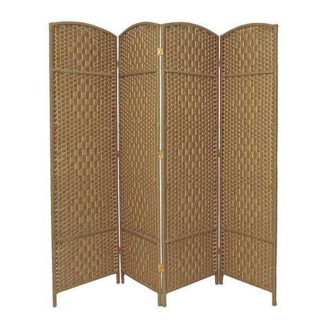 Shop Oriental Furniture Diamond Weave 4 Panel Natural Wood And Rattan