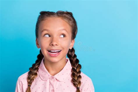 Photo Of Young Cheerful Little Girl Happy Positive Smile Look Empty