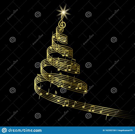 Gold Abstract Christmas Tree With Music Notes Stock Vector