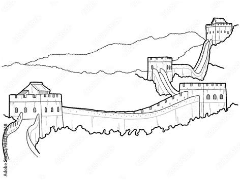 Great Wall Of China China Vector Illustration Hand Drawn Cartoon Art