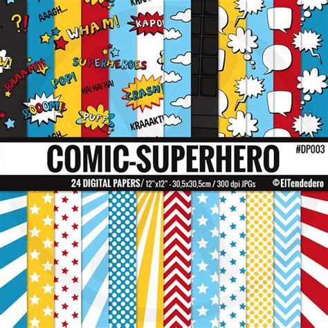 Superhero Digital Paper Pack Comic Superheroes With Comic