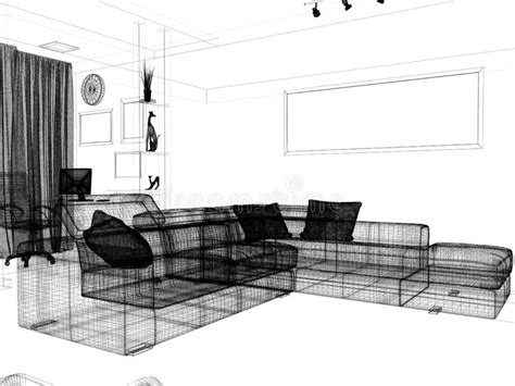 Modern Interior Of Living Room 3 D Rendering Stock Illustration