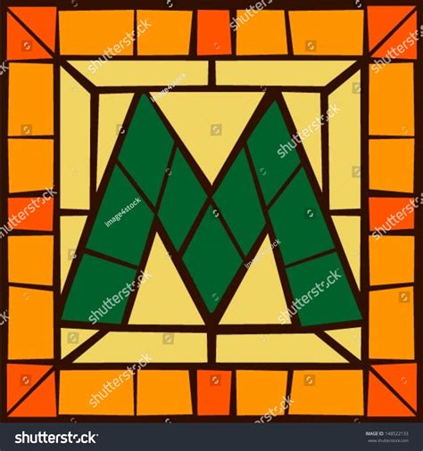 M Mosaic Alphabet Capital Letters Stained Glass Windows With Frame