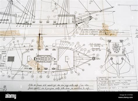 Old Construction Plan Of A Model Of Galleon Stock Photo Alamy