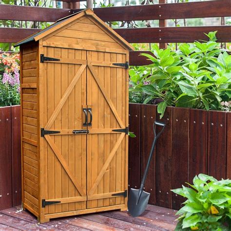 Mcombo Outdoor Wood Storage Cabinet Garden Tool Shed 3ft Tall 1000