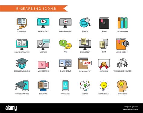 E Learning Icon Vector Set Elearning Study Icons With Educational