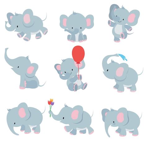 Elefantes De Bebê Bonito Dos Desenhos Animados Conjunto De Animais Do