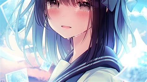 Download 3840x2160 Anime School Girl Crying Teary Eyes Cute Black