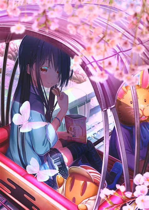 fond d écran anime filles anime caractères originaux fleurs papillon cheveux foncés