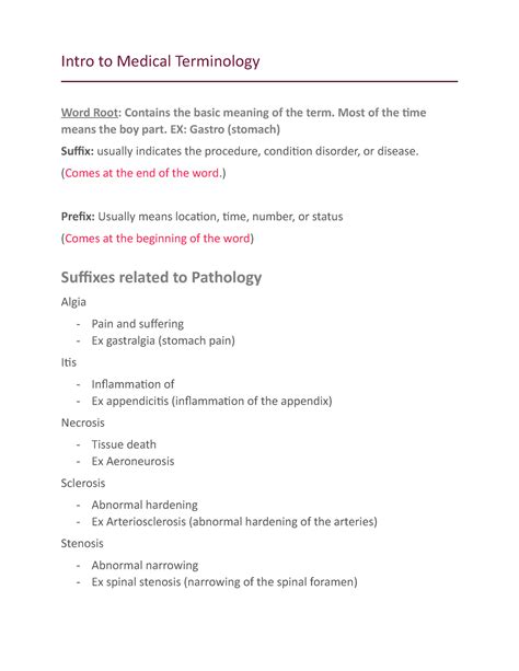 Medical Terminology Intro To Medical Terminology Word Root Contains