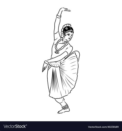 Outline Sketch Of Indian Woman Dancer Dancing Vector Image