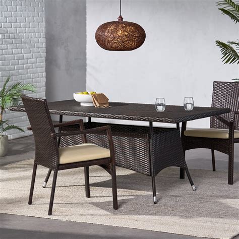 Ramsey Outdoor Rectangle Wicker Dining Table Multibrown