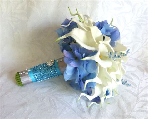 White Calla Lily With Blue Hydrangea Wedding Bouquet Real