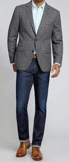 Brown Boots Dark Jeans Light Oxford Grey Tweed Sportcoat Or Grey