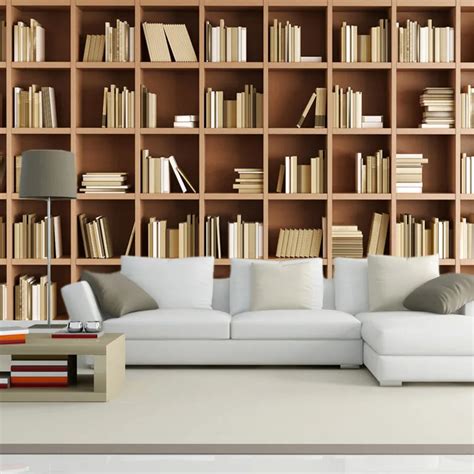 Custom Photo Wallpaper Simulation Bookcase Bookshelf Wallpaper Tea Shop