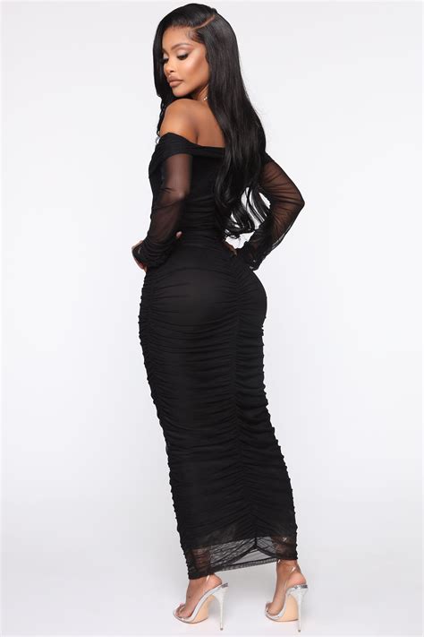 Top Trend Ruched Maxi Dress Black Fashion Nova