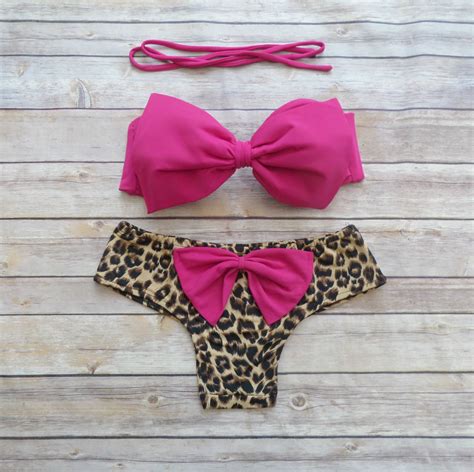amazing bow bikini swimwear with brazilian style bottoms and cute bow on butt in pink and
