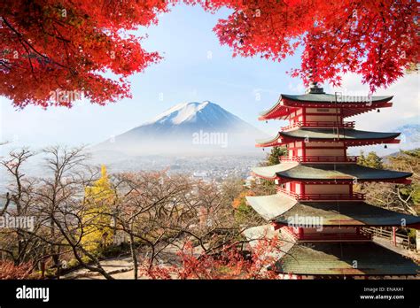 Mt Fuji With Fall Colors In Japan For Adv Or Others Purpose Use Stock