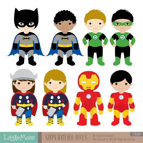 18 Boys Superhero Costumes Clipart Superheroes By Littlemoss Super