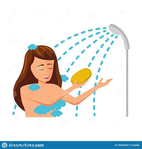 Flat Design Of Cartoon Character Of Woman Take A Shower Stock Vector - Illustration of face ...