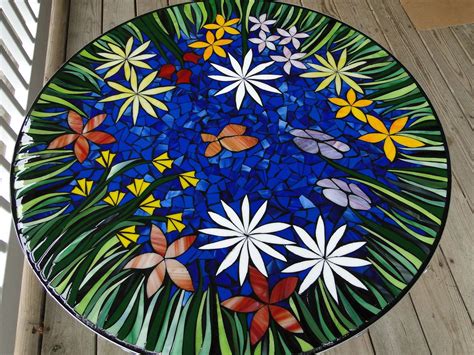 25 Round Stained Glass Mosaic Tile Table Decorica