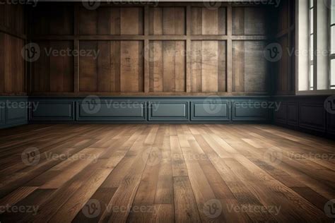 Idea Of Empty Room With Vintage Wooden Floor And Large Wall Used As