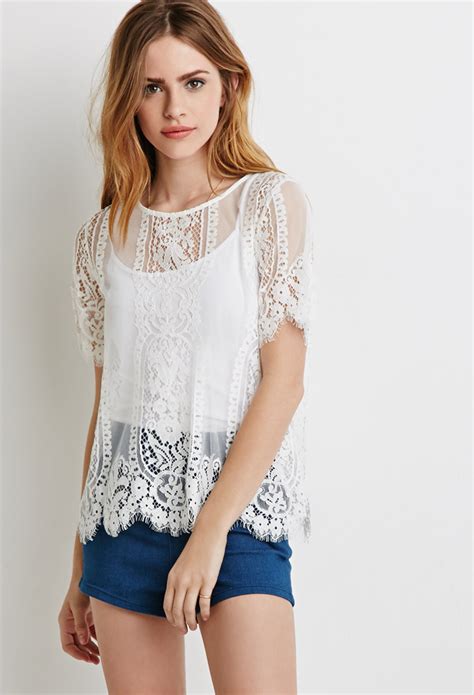Lyst Forever 21 Scalloped Lace Top In White