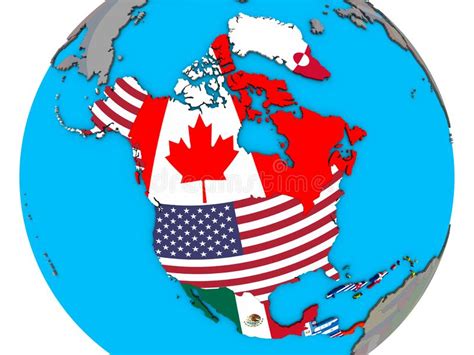 North America With Flags On 3d Map Stock Illustration Illustration Of