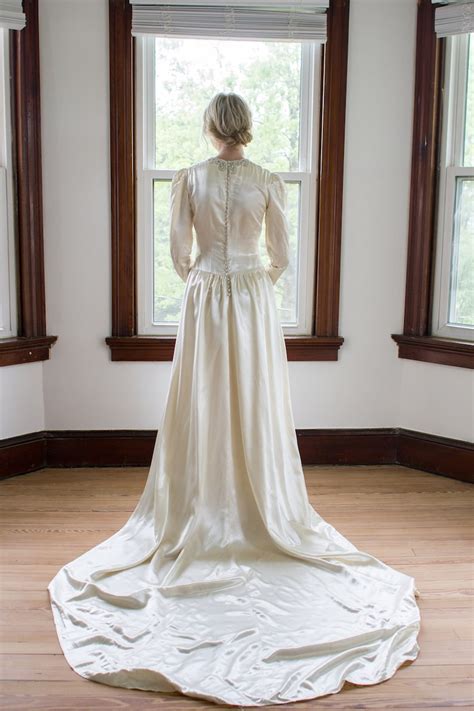 Vintage 1940s Art Deco Satin Wedding Gown Old Hollywood Etsy Uk