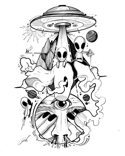 Alien Drawings Trippy Drawings Space Drawings Tattoo Flash Art