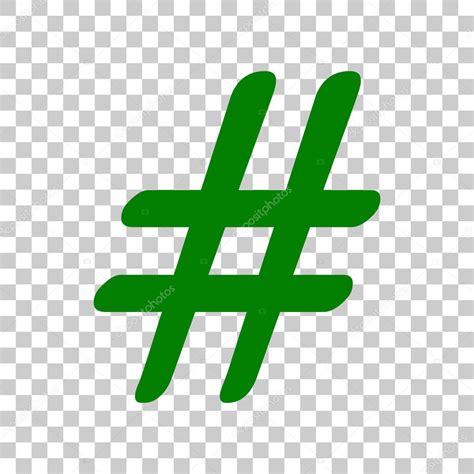 Hashtag sign illustration. Dark green icon on transparent background ...