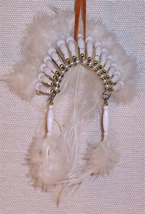 Native American Authentic Headdress White Feathered Safety Pin Etsy