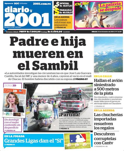 2019 12 21 Periódico 2001 Dosmiluno Venezuela Periódicos De Venezuela Toda La Prensa De