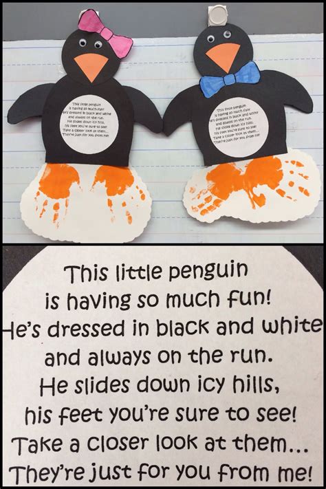 Penguin With Childs Handprints As Feet Close Up Of Poem Winter