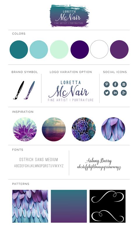 Brand Board For Painter And Fine Artist Purple Teal Cyan Green
