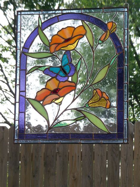 Blue Butterfly And Flowers 18500 Via Etsy Stunning Stained Glass