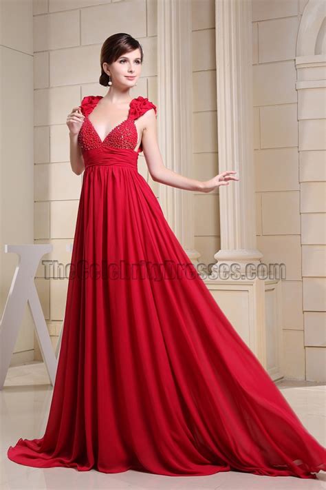 Sexy Backless Red Chiffon Formal Dress Prom Evening