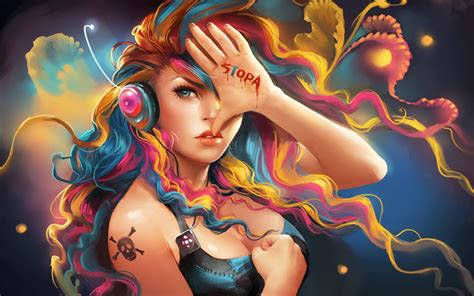 Free Download Music Girl Colorful Background New Hd Wallpapers 1920x1200 For Your Desktop