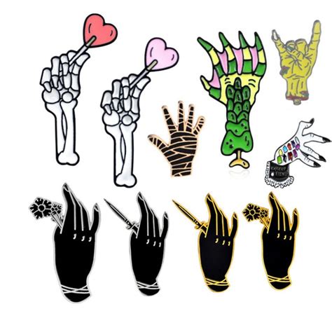 Skeleton Green Hand And Heart Pins Dark Evil Hand Pins Skull Pins