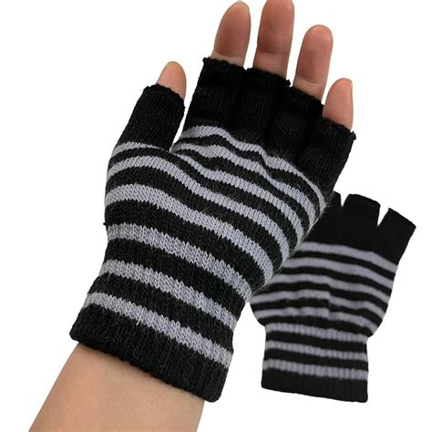 emo striped fingerless gloves black gray arm warmers etsy
