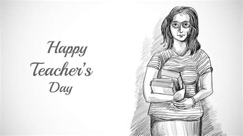 Hand Drawn Art Sketch Pretty Teacher With Teachers Day 1254549 Vector