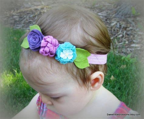 Felt Flower Baby Headband Carnation And Rose With Vintage Millinery