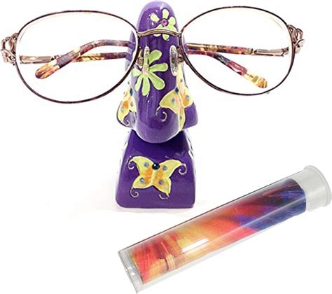 Purple Butterfly Bling Novelty T Nose Eyeglass Holder Stand And Lens Cleaning Cloth