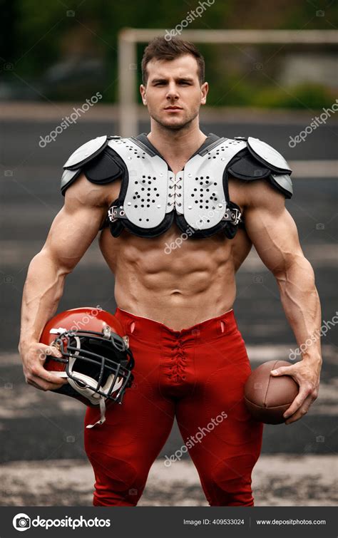 American Football Sportsman Player Muscular Man Strong Naked Male Abs Stock Photo By Nikolas