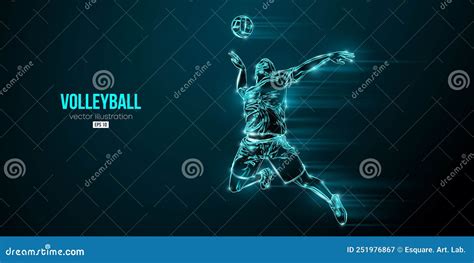 Abstract Silhouette Of A Volleyball Player On Blue Background