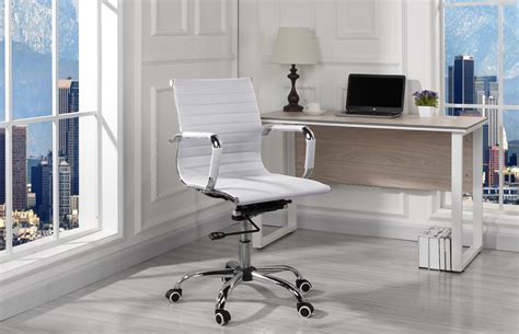 Modern Ribbed Faux Leather Computer Office Chair Ergonomic White