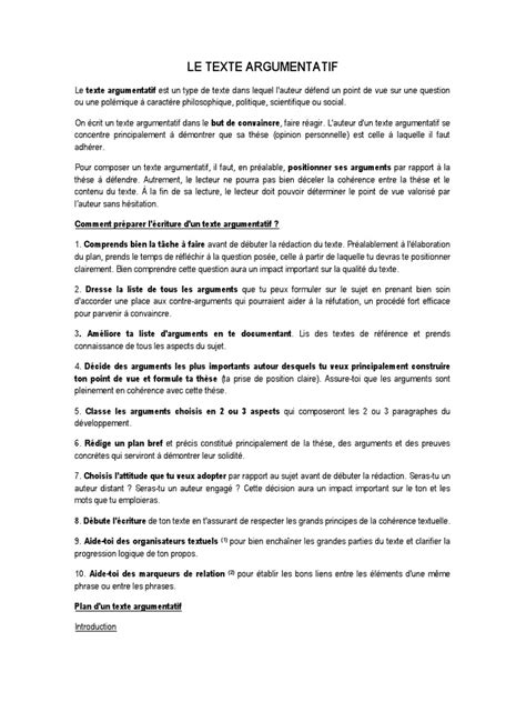 Exemple De Texte Argumentatif En Français