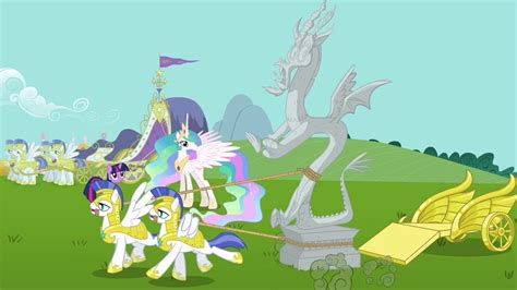 Image Royal Guards Pull Discords Statue S03e10png My Little Pony